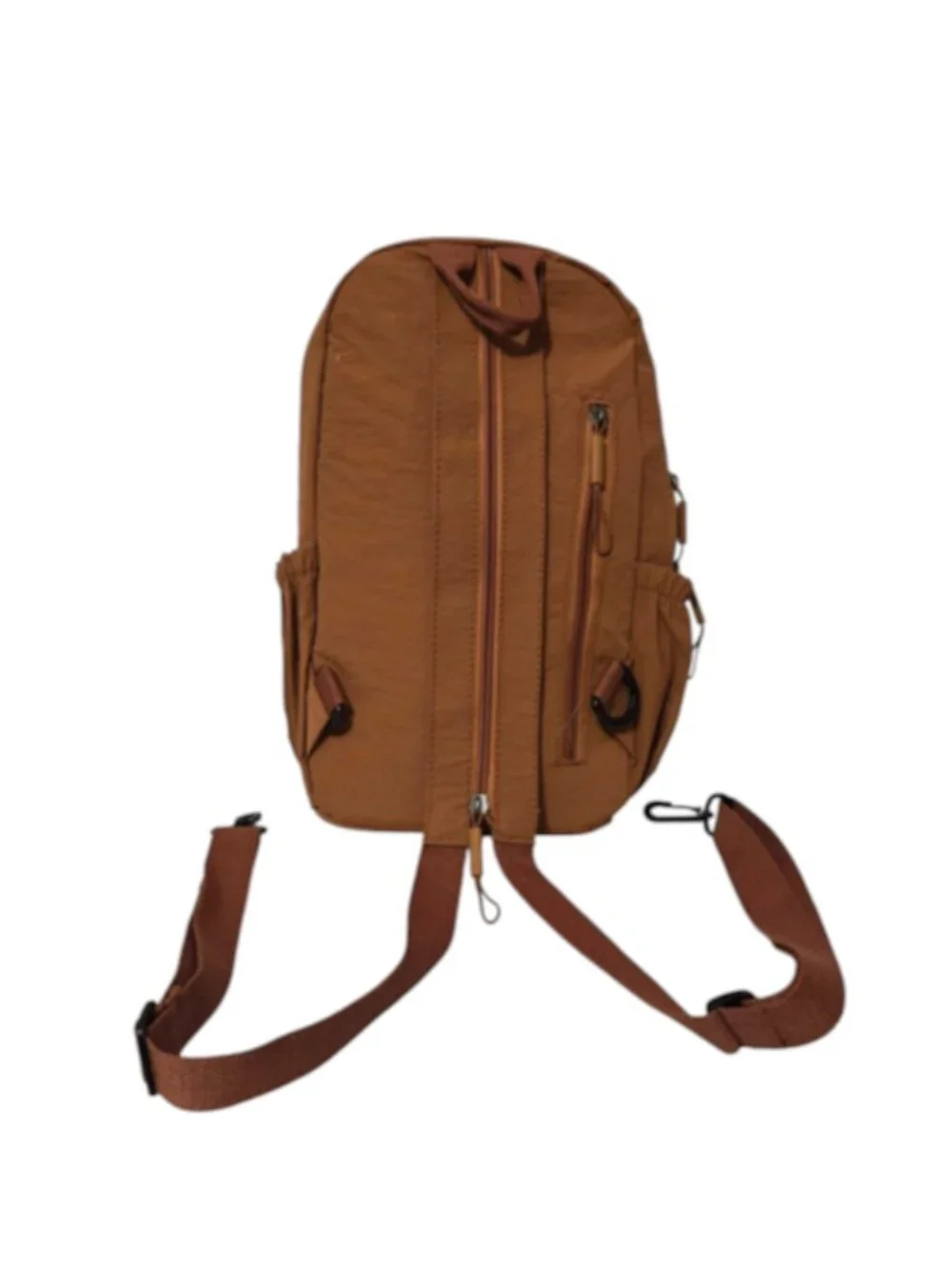 Nylon Convertible Backpack Sling Bag Casual Brown Mini Travel Daypack Adjustable